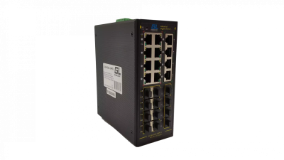Коммутатор GIGALINK, L2+, индустриальный на DIN рейку, 12x10/100/1000Мбит/с (1-8 PoE af/at), 12x1000Мбит/с SFP, 1 Консольный RJ-45, питание 48В (блок питания поставляется отдельно 480 Ватт)